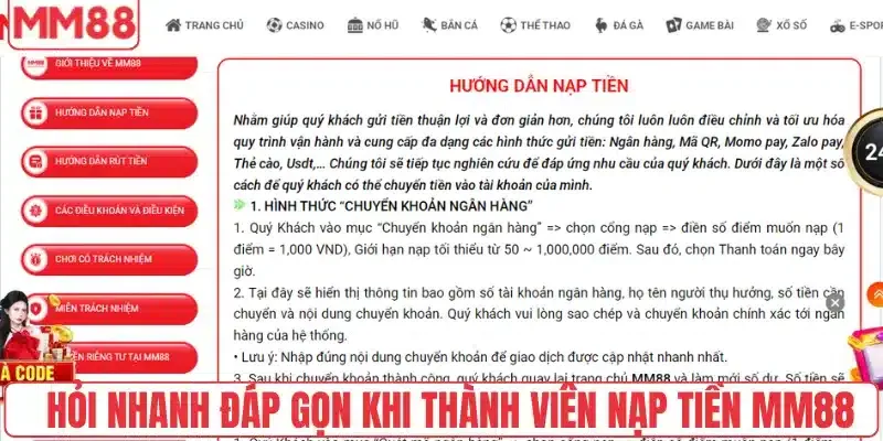 Lưu ý khi giao dịch nạp tiền tại nhà cái MM88
